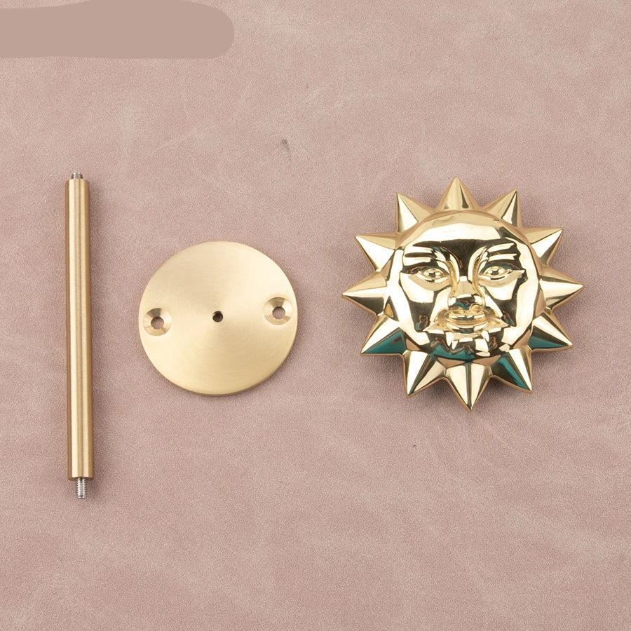 Brass Celestial Sun and Moon Face Golden Curtain Tieback Hook