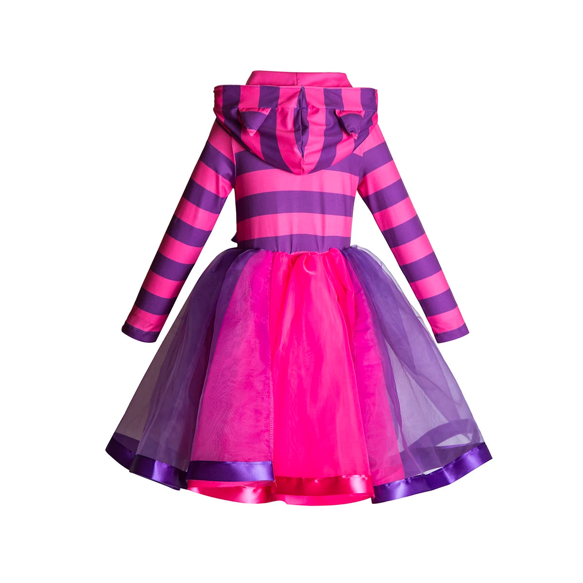 Cheshire Cat Costume Pink Purple Striped Hooded Dress Cosplay Alice in Wonderland Book Week Costume