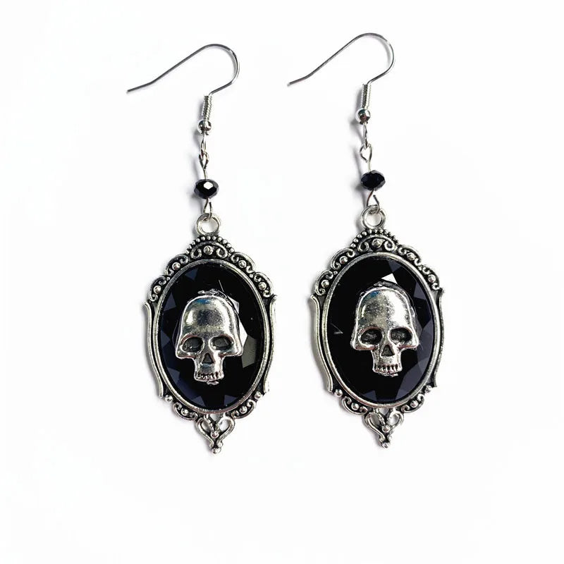 Gothic Skull Cameo Earrings Silver Plated Halloween Jewellery