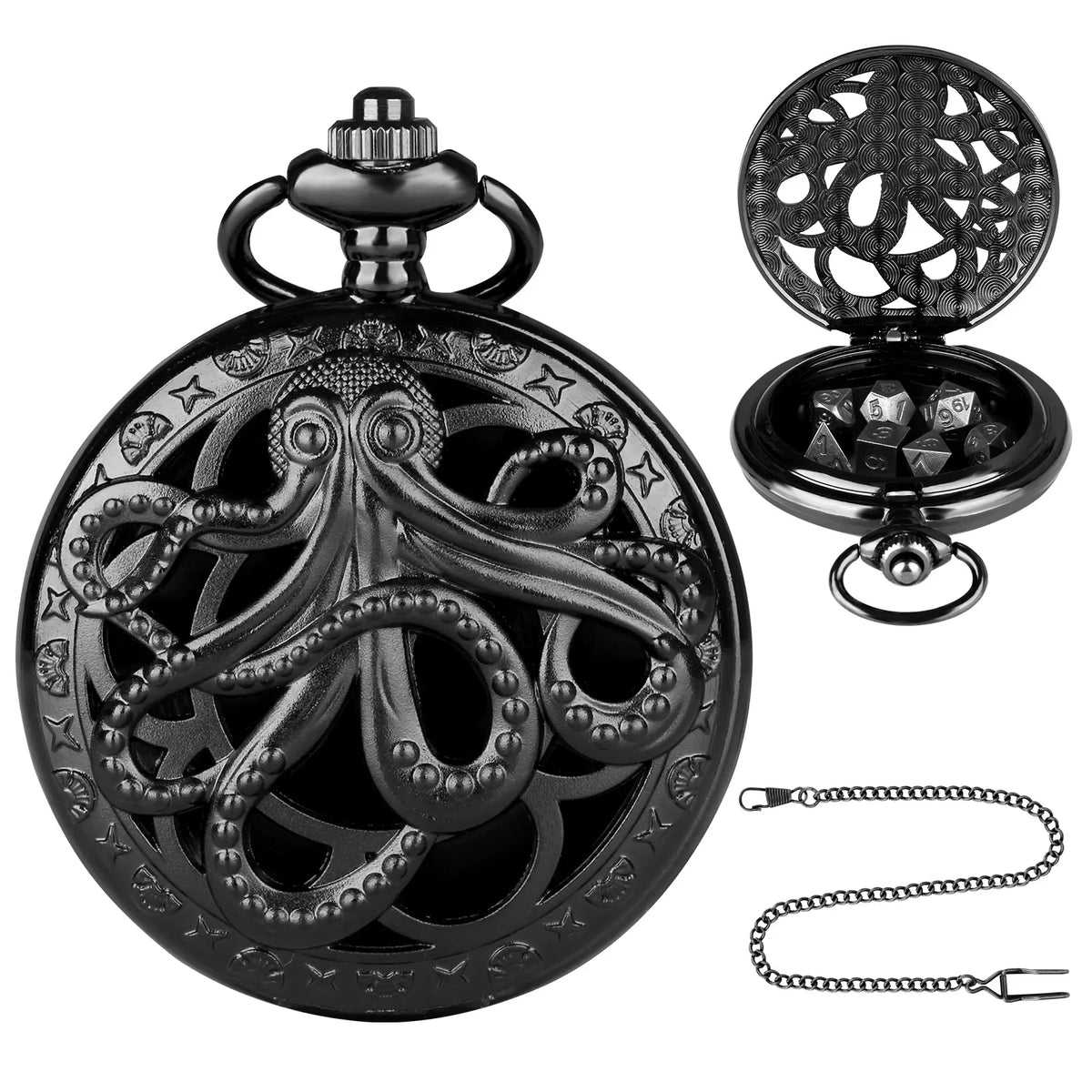 Brass DND Dice Case Vintage Cthulhu Pocket Watch One Eyed Octopus Pocket Watch Style Case