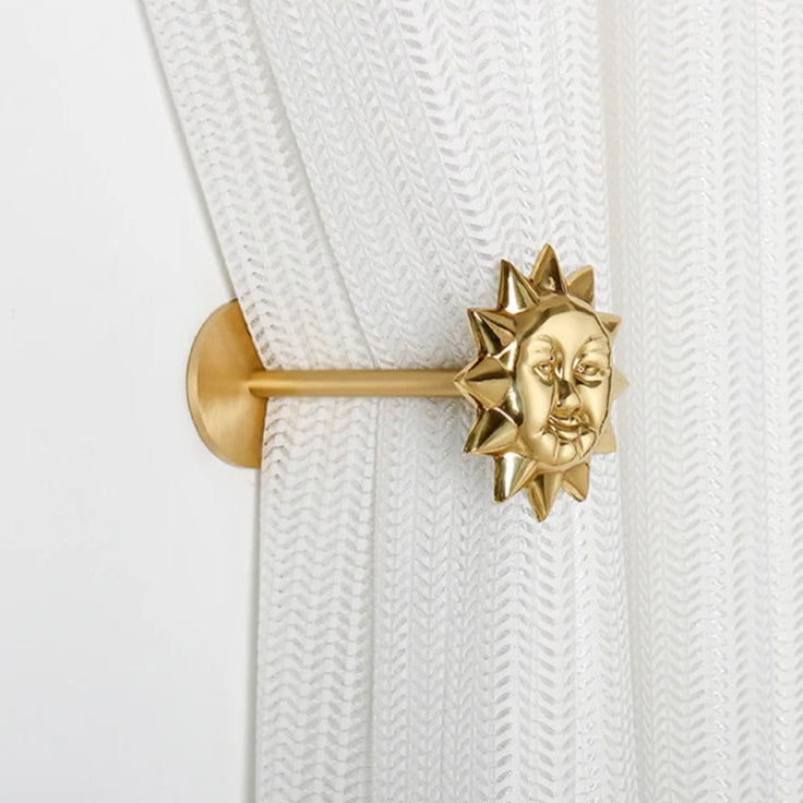 Brass Celestial Sun and Moon Face Golden Curtain Tieback Hook
