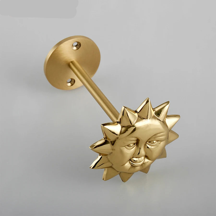 Brass Celestial Sun and Moon Face Golden Curtain Tieback Hook