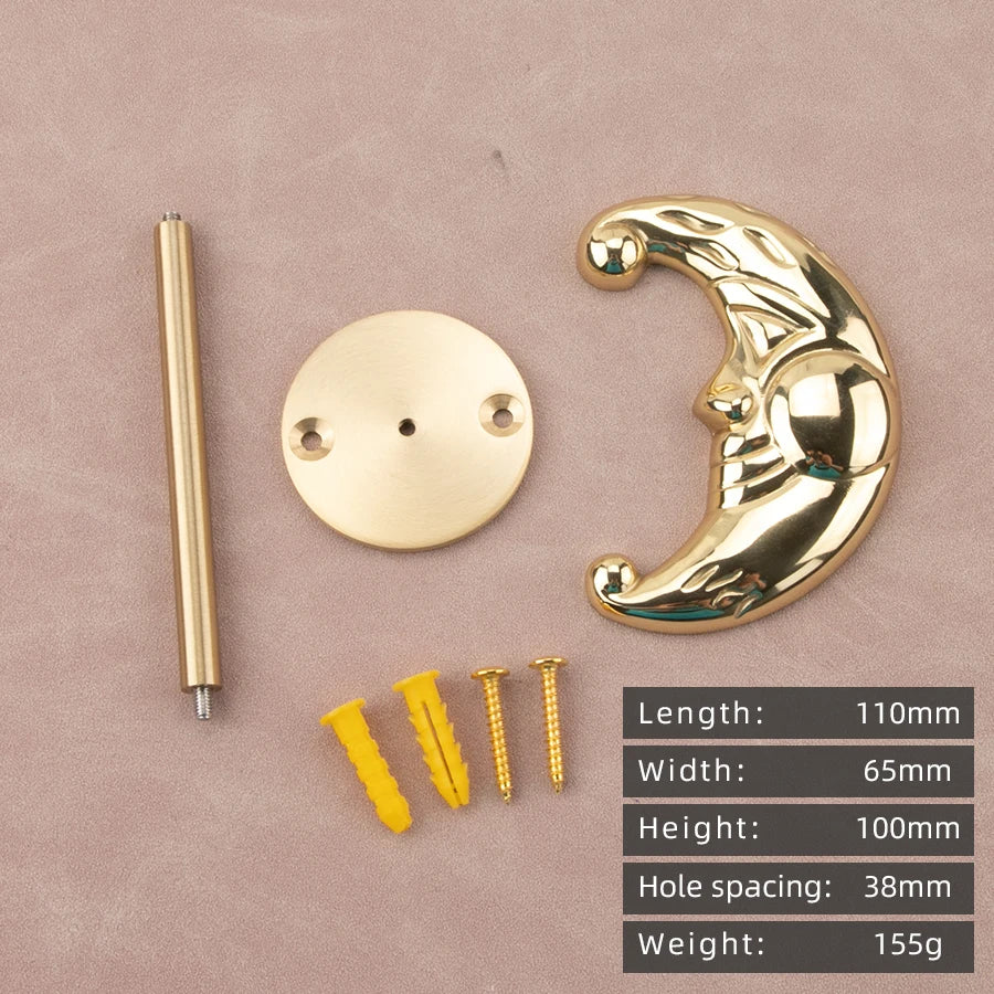 Brass Celestial Sun and Moon Face Golden Curtain Tieback Hook