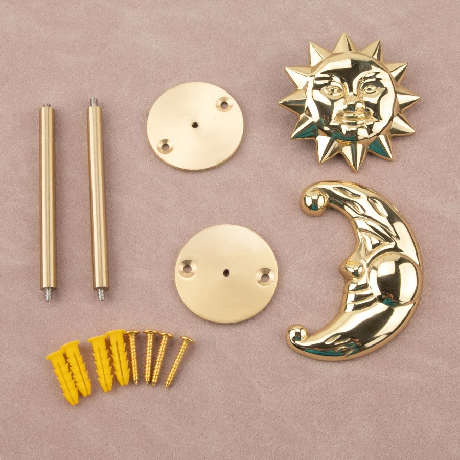 Brass Celestial Sun and Moon Face Golden Curtain Tieback Hook