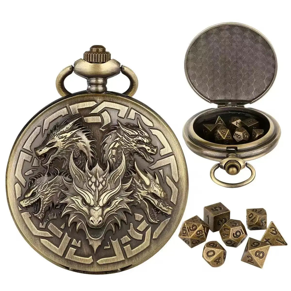 Brass DND Dice Case Vintage Cthulhu Pocket Watch One Eyed Octopus Pocket Watch Style Case