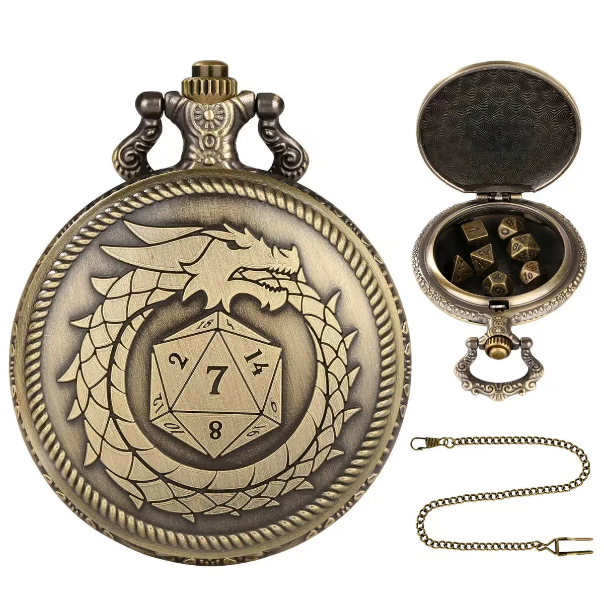 Brass DND Dice Case Vintage Cthulhu Pocket Watch One Eyed Octopus Pocket Watch Style Case