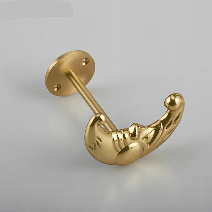Brass Celestial Sun and Moon Face Golden Curtain Tieback Hook