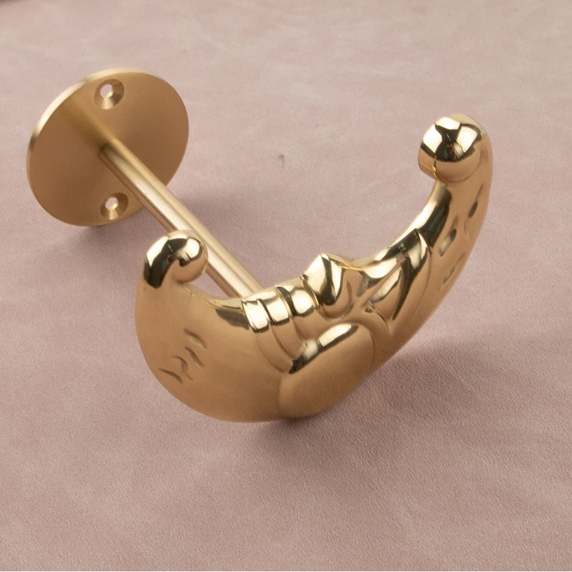 Brass Celestial Sun and Moon Face Golden Curtain Tieback Hook
