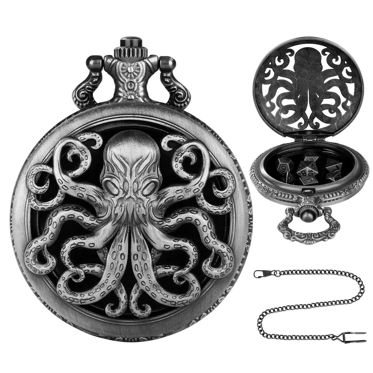 Brass DND Dice Case Vintage Cthulhu Pocket Watch One Eyed Octopus Pocket Watch Style Case
