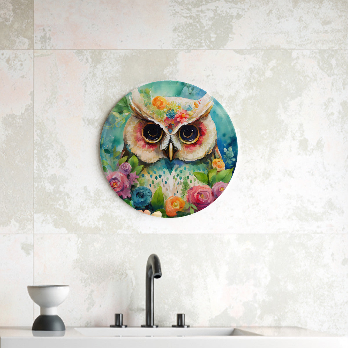 Garden Owl Round Steel Metal Wall Art Decor