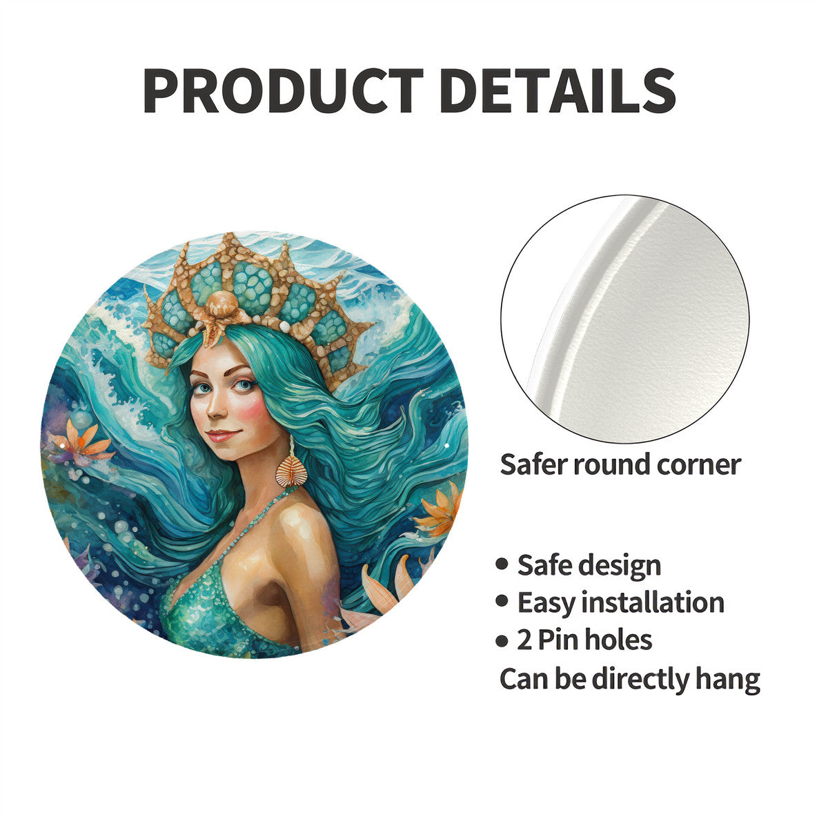 Mermaid Margot Round Steel Metal Art Decor