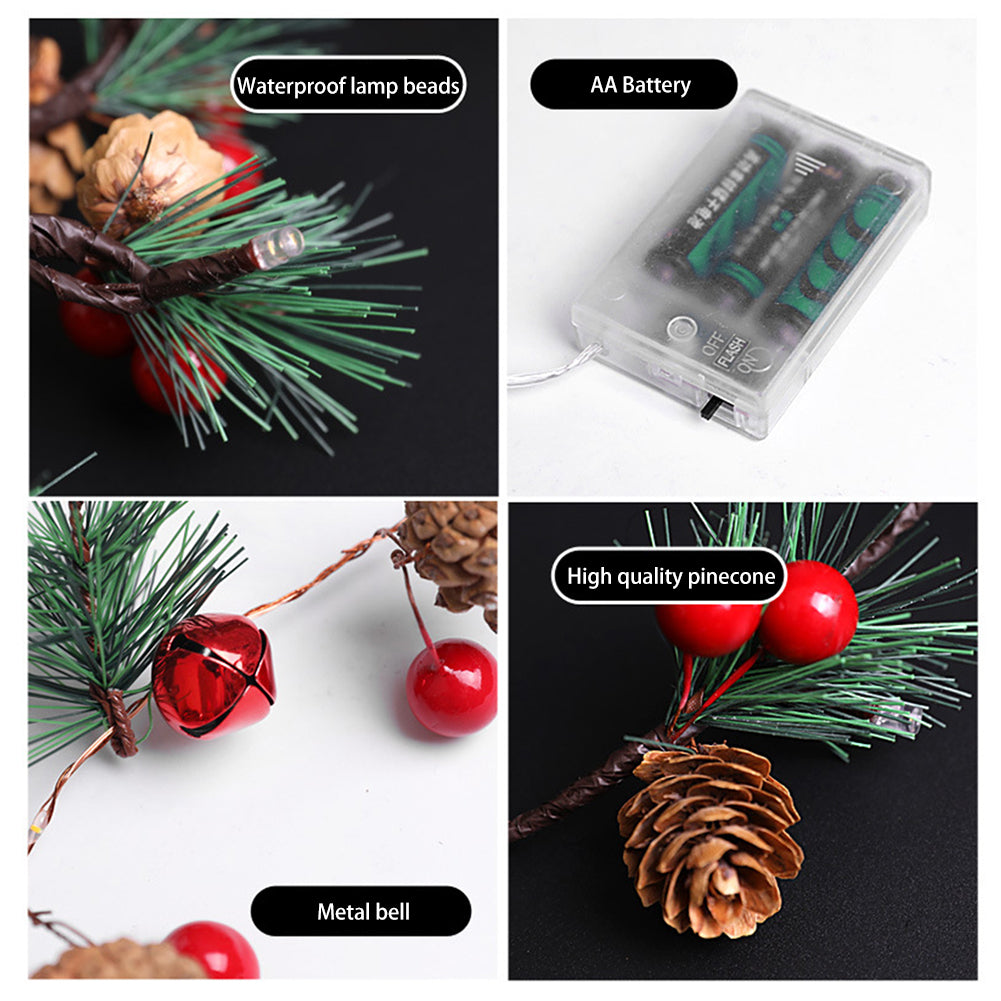 Pinecones Red Berries Garland Christmas Led String Lights