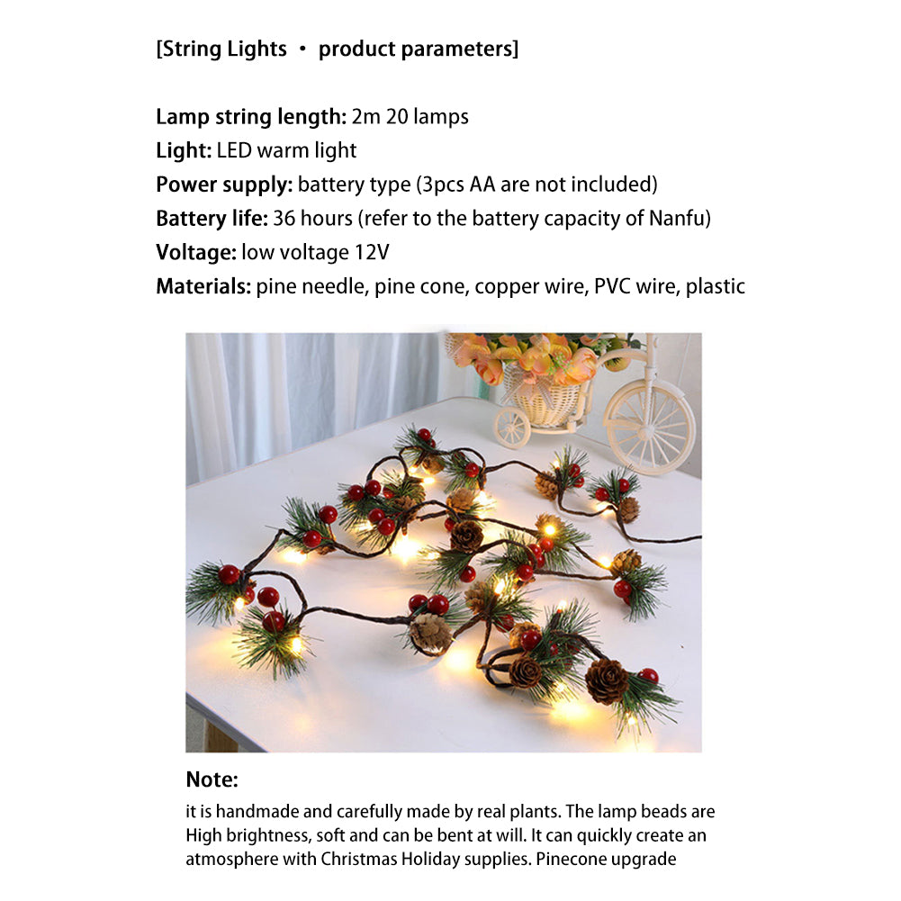Pinecones Red Berries Garland Christmas Led String Lights