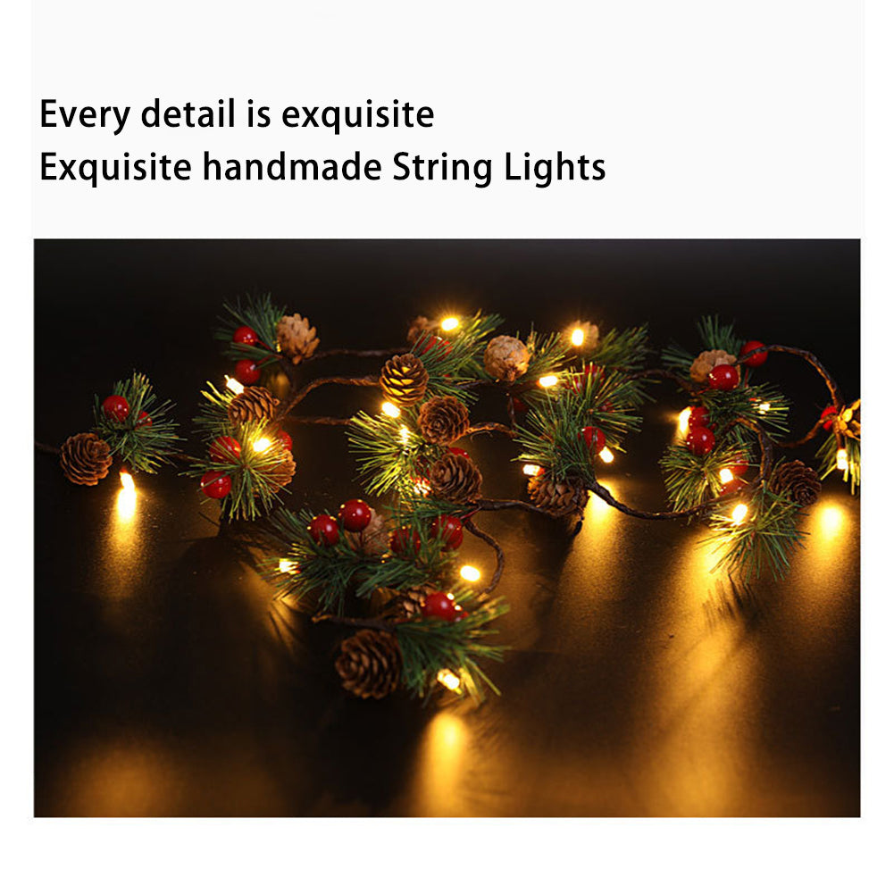 Pinecones Red Berries Garland Christmas Led String Lights