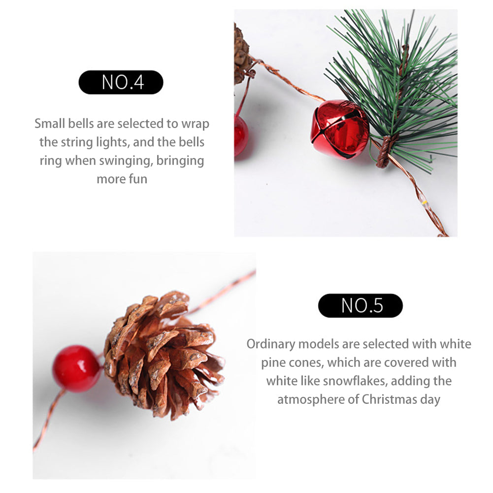 Pinecones Red Berries Garland Christmas Led String Lights