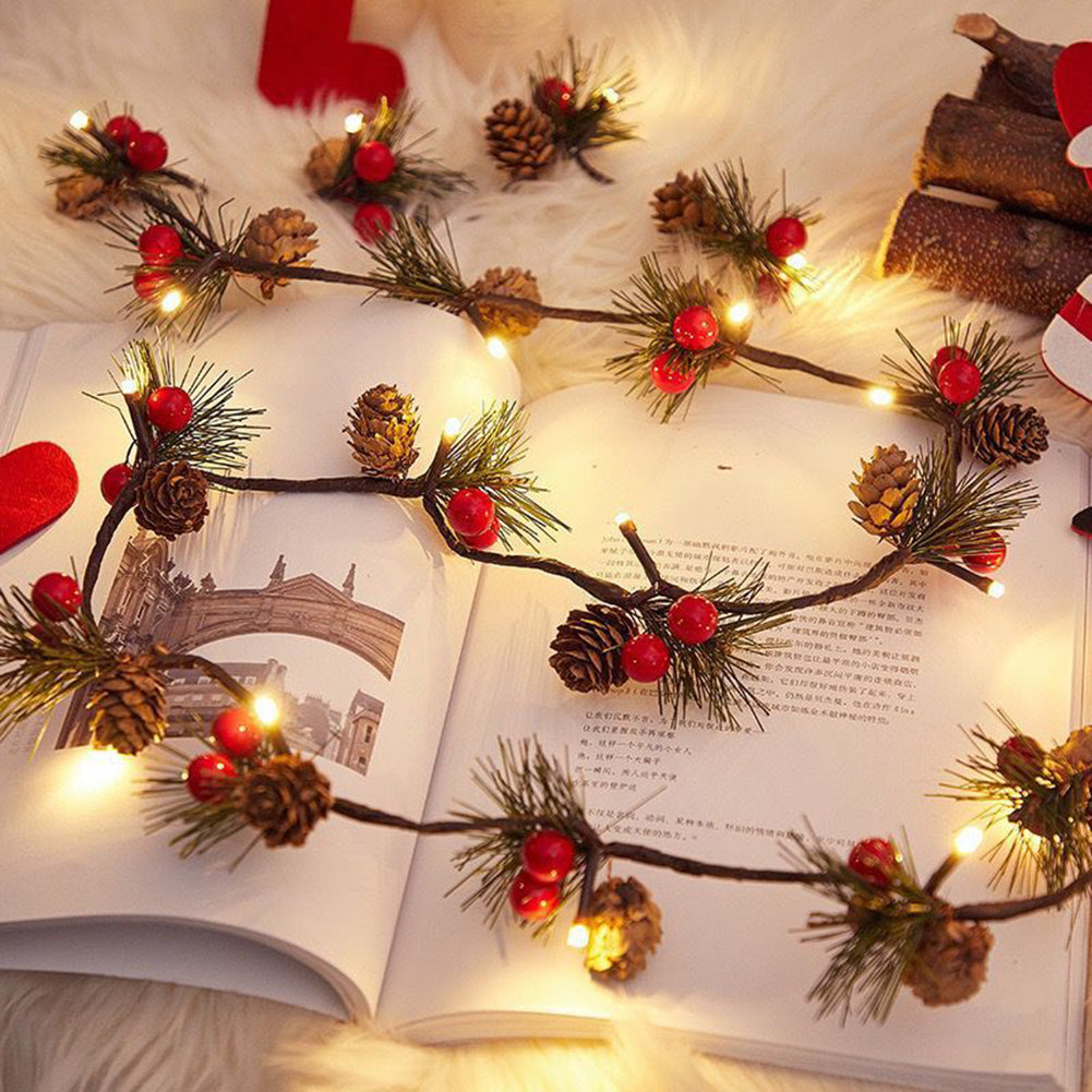 Pinecones Red Berries Garland Christmas Led String Lights