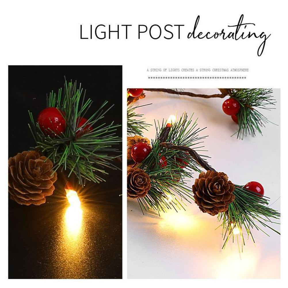 Pinecones Red Berries Garland Christmas Led String Lights