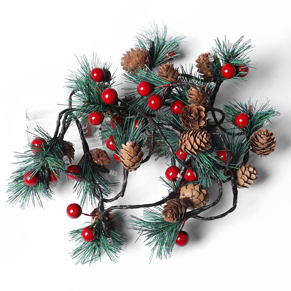 Pinecones Red Berries Garland Christmas Led String Lights