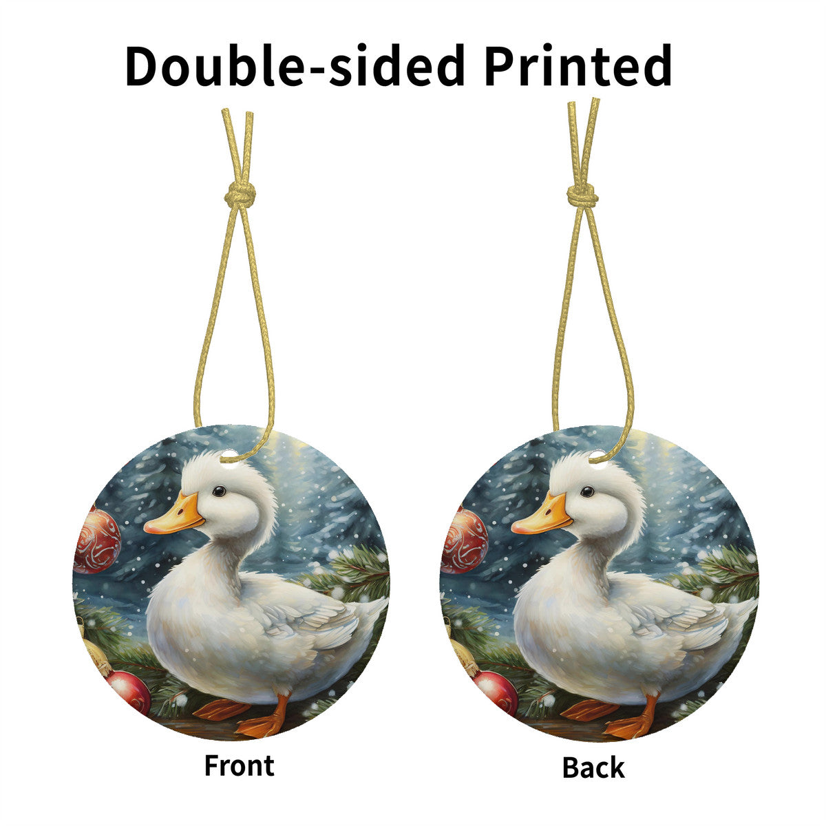 White Duckling Ceramic Christmas Round Ornament
