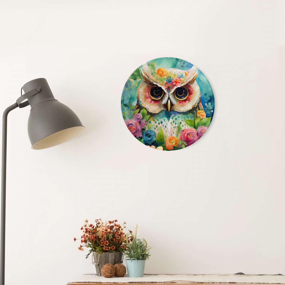 Garden Owl Round Steel Metal Wall Art Decor