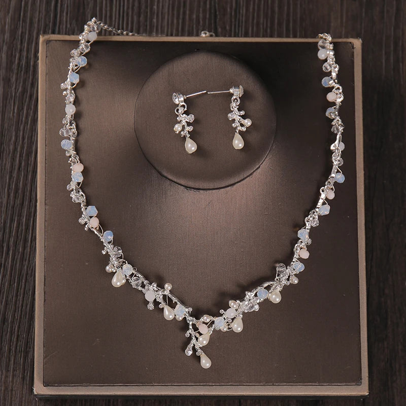 Princess Farfalla's Crystal Beads Pearl Butterfly Crown Jewellery Necklace Earrings Tiara Wedding Set