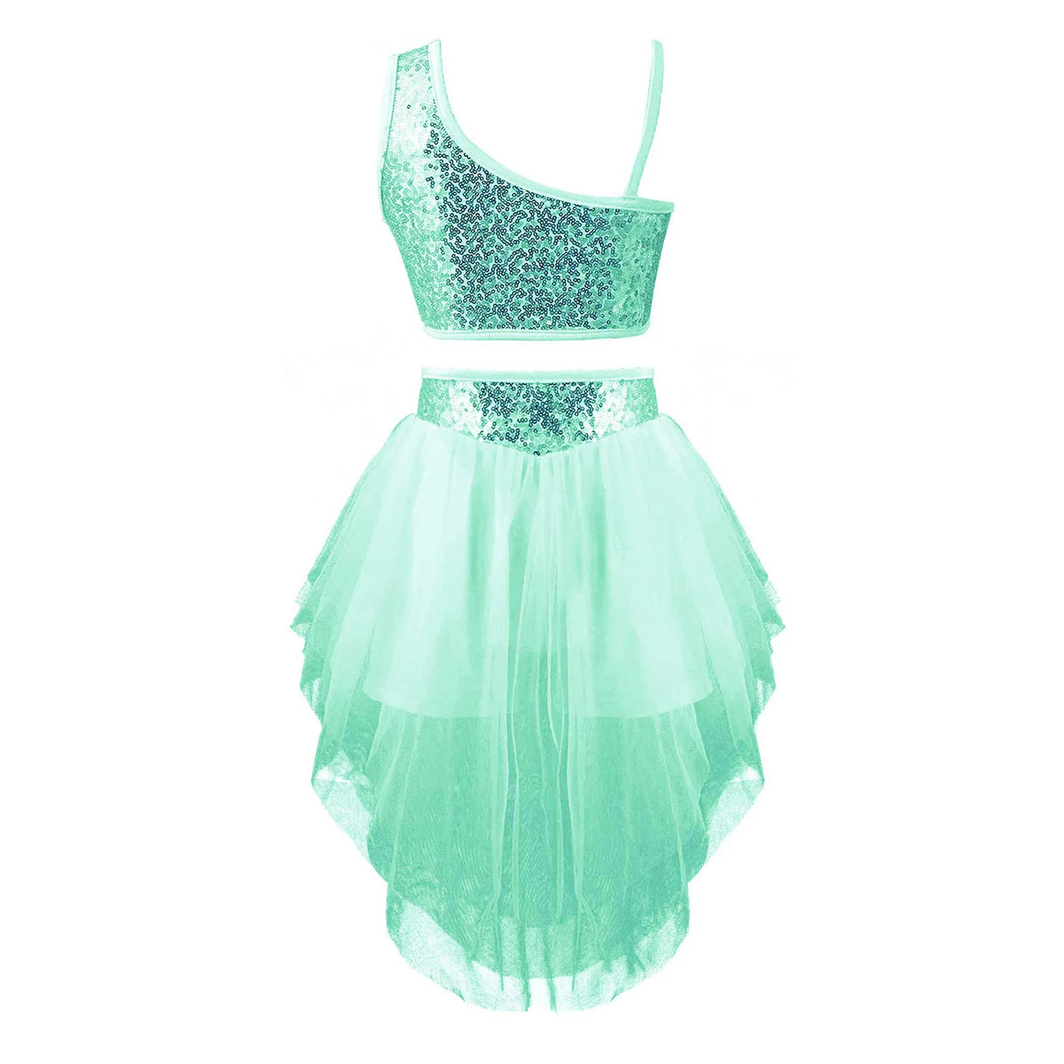 Sequins Ballet Dance Set Girls Crop Top Skirted Shorts Stage Dance Costumes