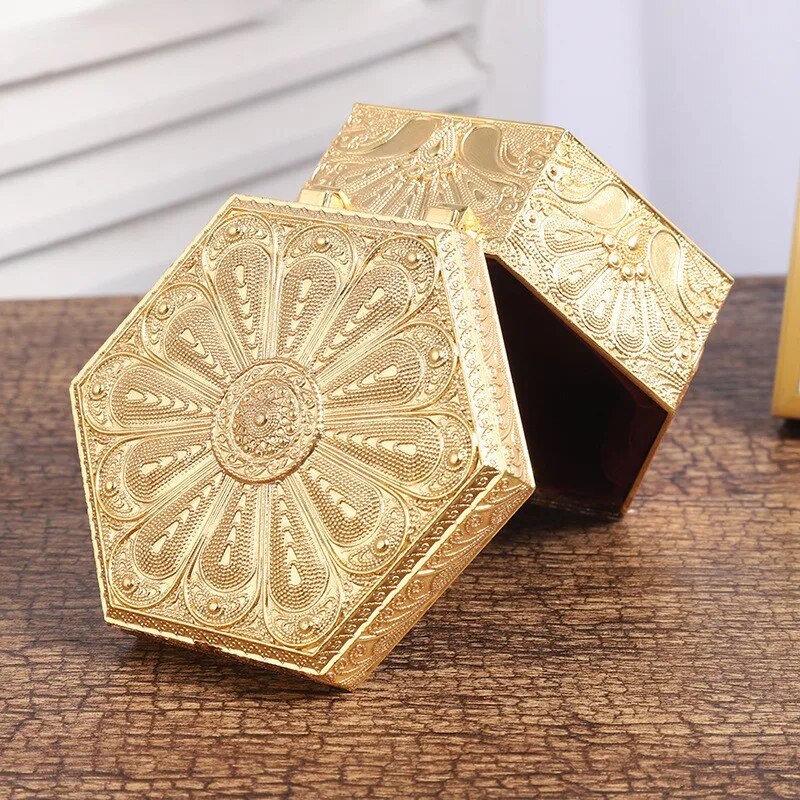 Golden Peacock Hexagonal Metal Jewellery Box