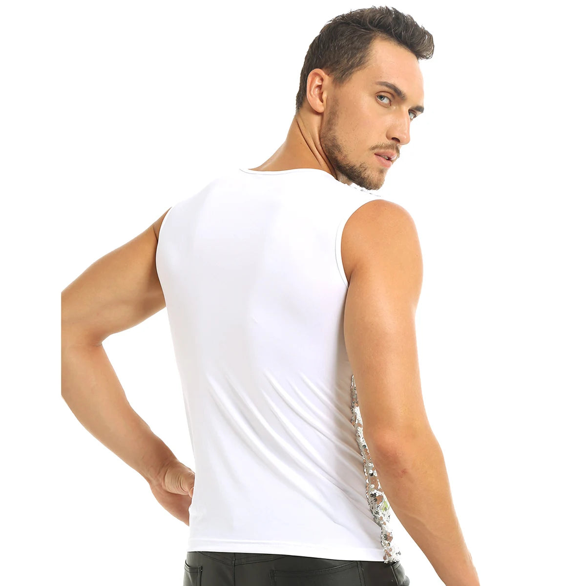 Mens Sequinned Tank Tops Festival Rave Party Clubwear
