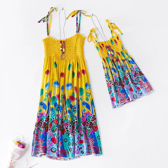 Mother and Daughter Matching Boho Beach Sundresses Summer Dresses