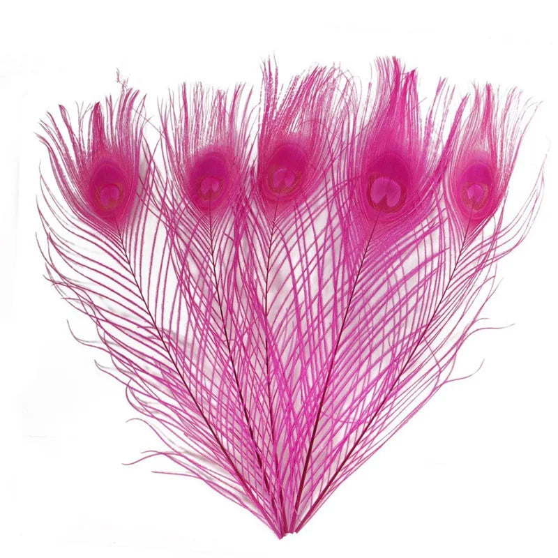 100Pcs Ivory & Dyed White Peacock Feathers Decor DIY Crafts 25-32CM