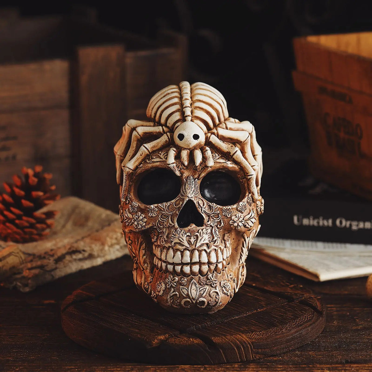 Skull And Spider Resin Statues Skeleton Dark Academia Home Office Desk Decor Halloween Party Decoration