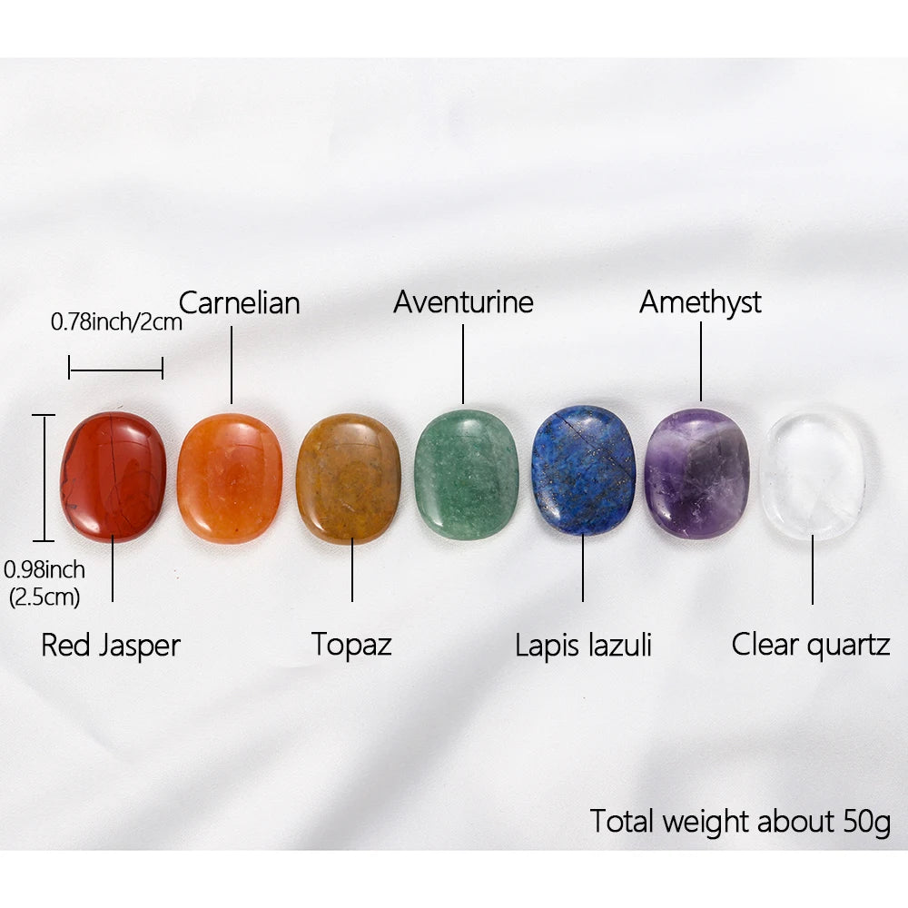 Set of Natural Oval Thumb Worry Stones Seven Chakra Crystal Set