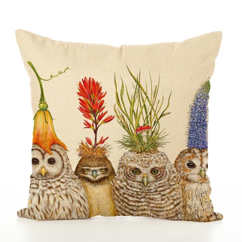 Spring Frolic Decorative Cushion Covers Squirrel Bird Bear Fox Printed Cotton Linen Pillowcase