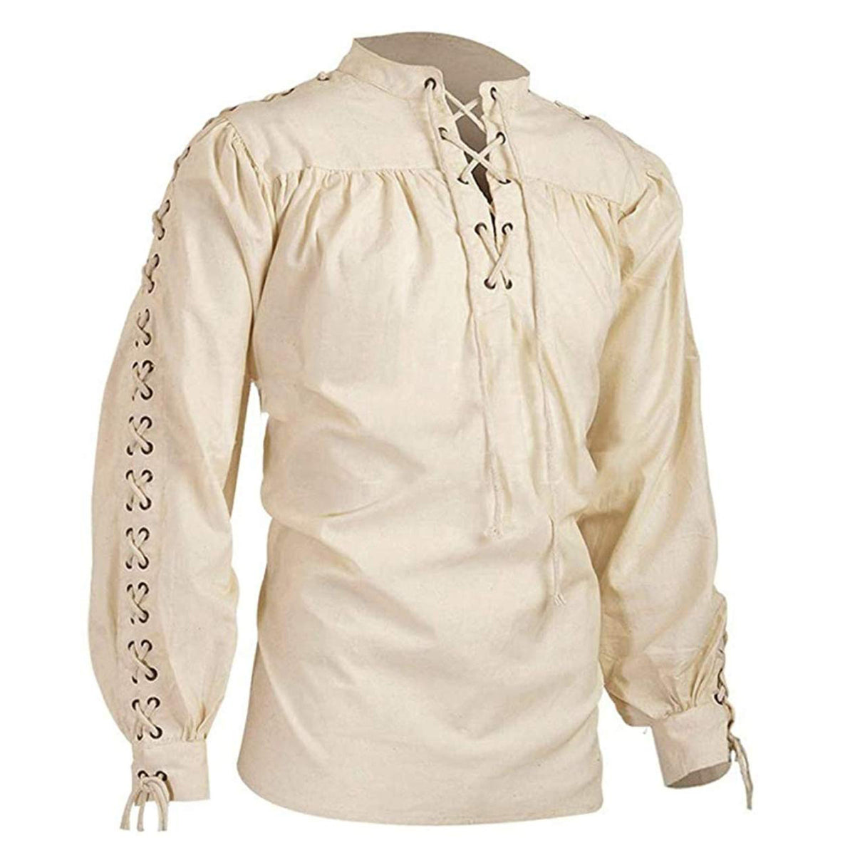 Men Tunic Shirts Viking Pirate Costume Gothic Clothes Drawstring Knight Cosplay Top