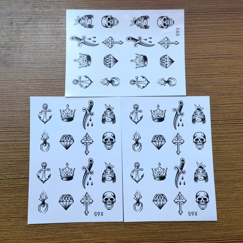 Finger Small Temporary Tattoos Cross Diamond Spider Crown Art