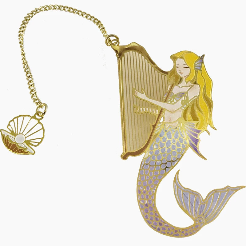 Harp Playing Mermaid Brass Bookmark For Book Lovers