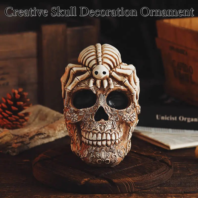 Skull And Spider Resin Statues Skeleton Dark Academia Home Office Desk Decor Halloween Party Decoration