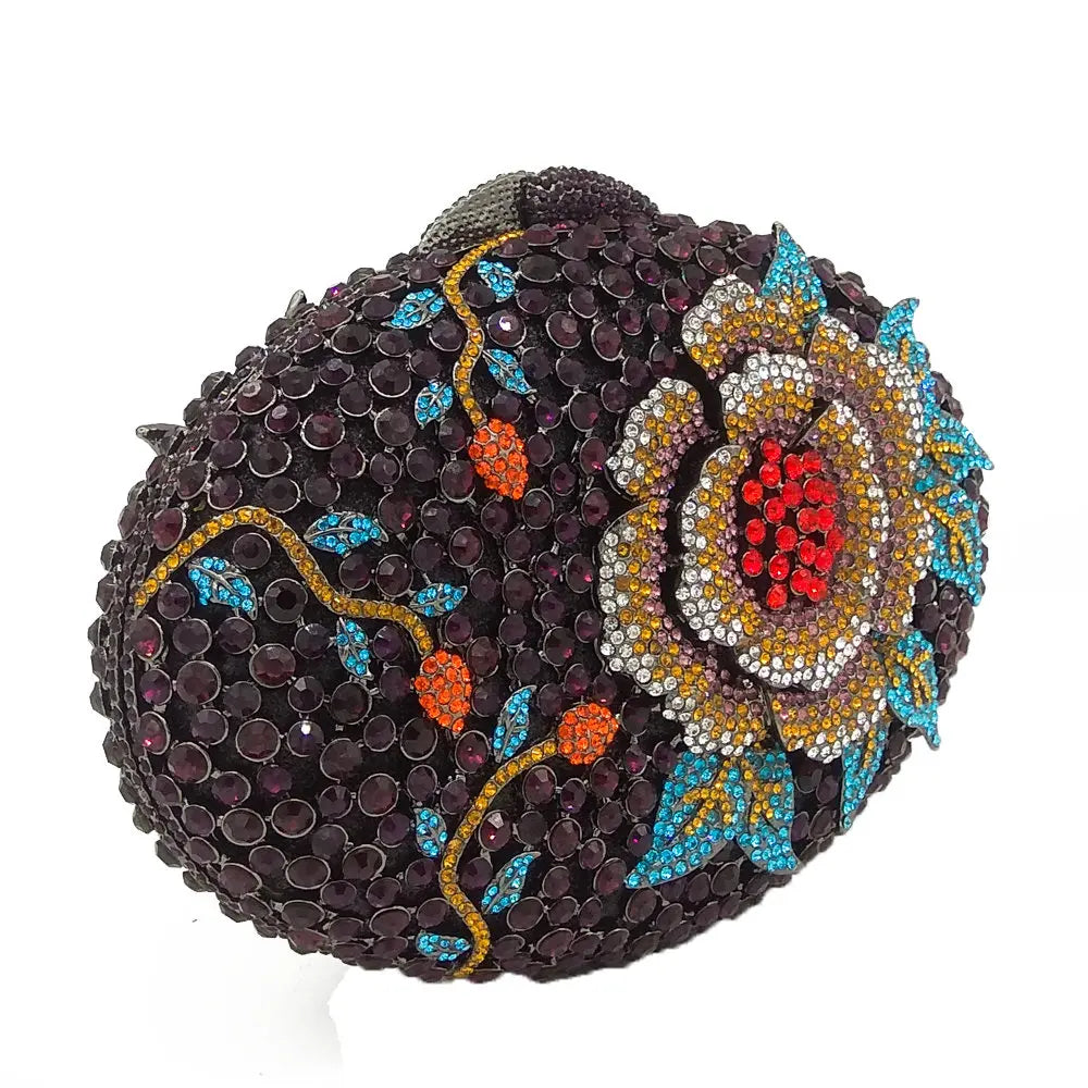 Woodland Rose Crystal Flower Evening Clutch Bags Cocktail Minaudiere Handbags