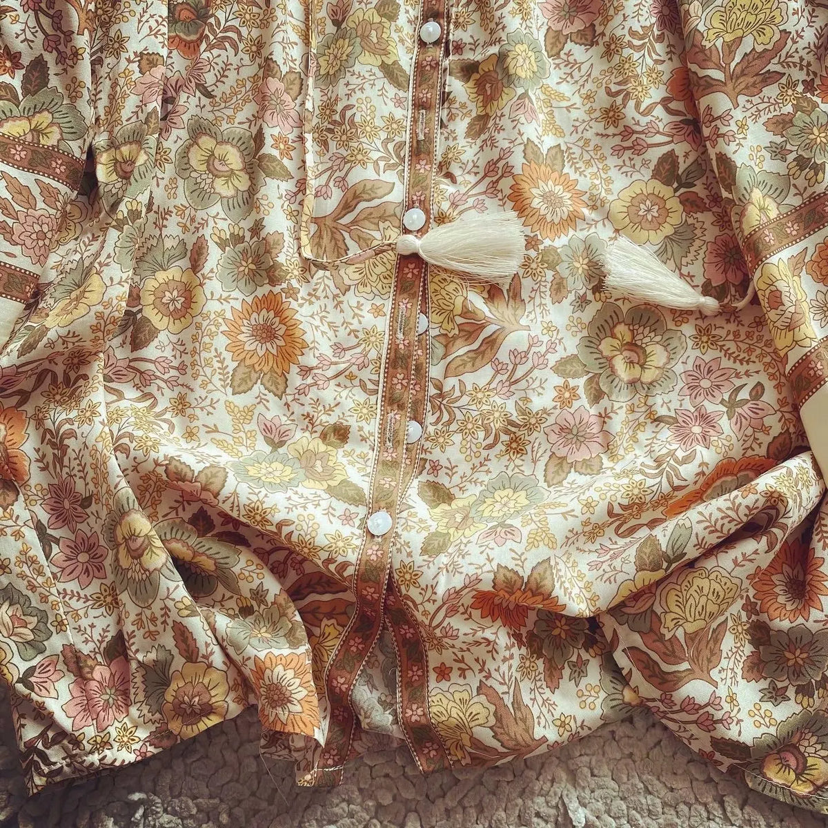 Saffy's Boho Blouse Floral Print Buttons Down Top