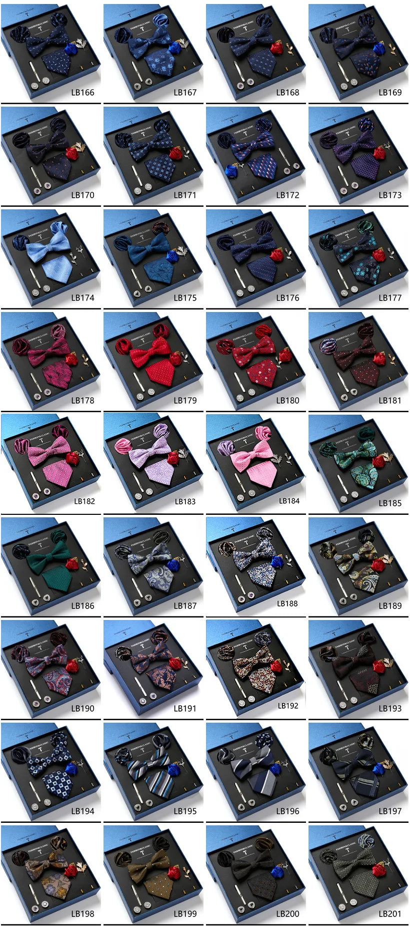 Men's 8pcs Tie Set Wedding Cravat Silk Bowtie Pocket Square Cufflinks Brooch Box Set Gifts For Men