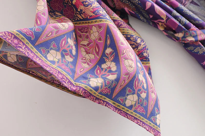 Elhiza's Purple Boho Long Kimono Robe Cover-up