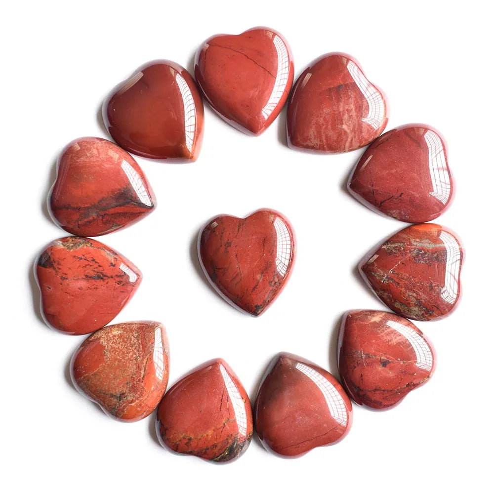 Twelve Natural Stone Heart Shape Cabochons for Jewellery Making 25mm