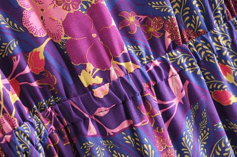 Elhiza's Purple Boho Mini Dress Lantern Sleeve