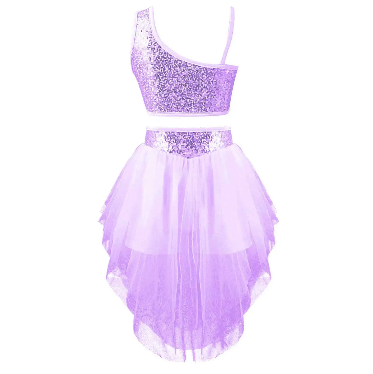Sequins Ballet Dance Set Girls Crop Top Skirted Shorts Stage Dance Costumes