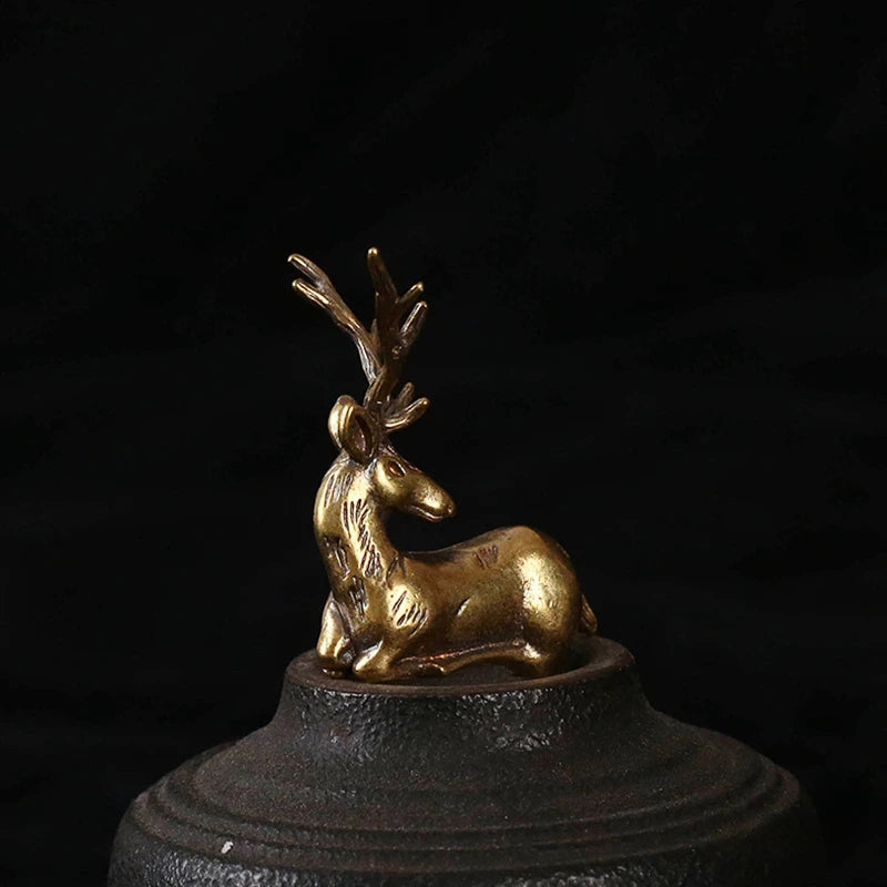 Copper Deer Elk Reindeer Figurine Tea Pet