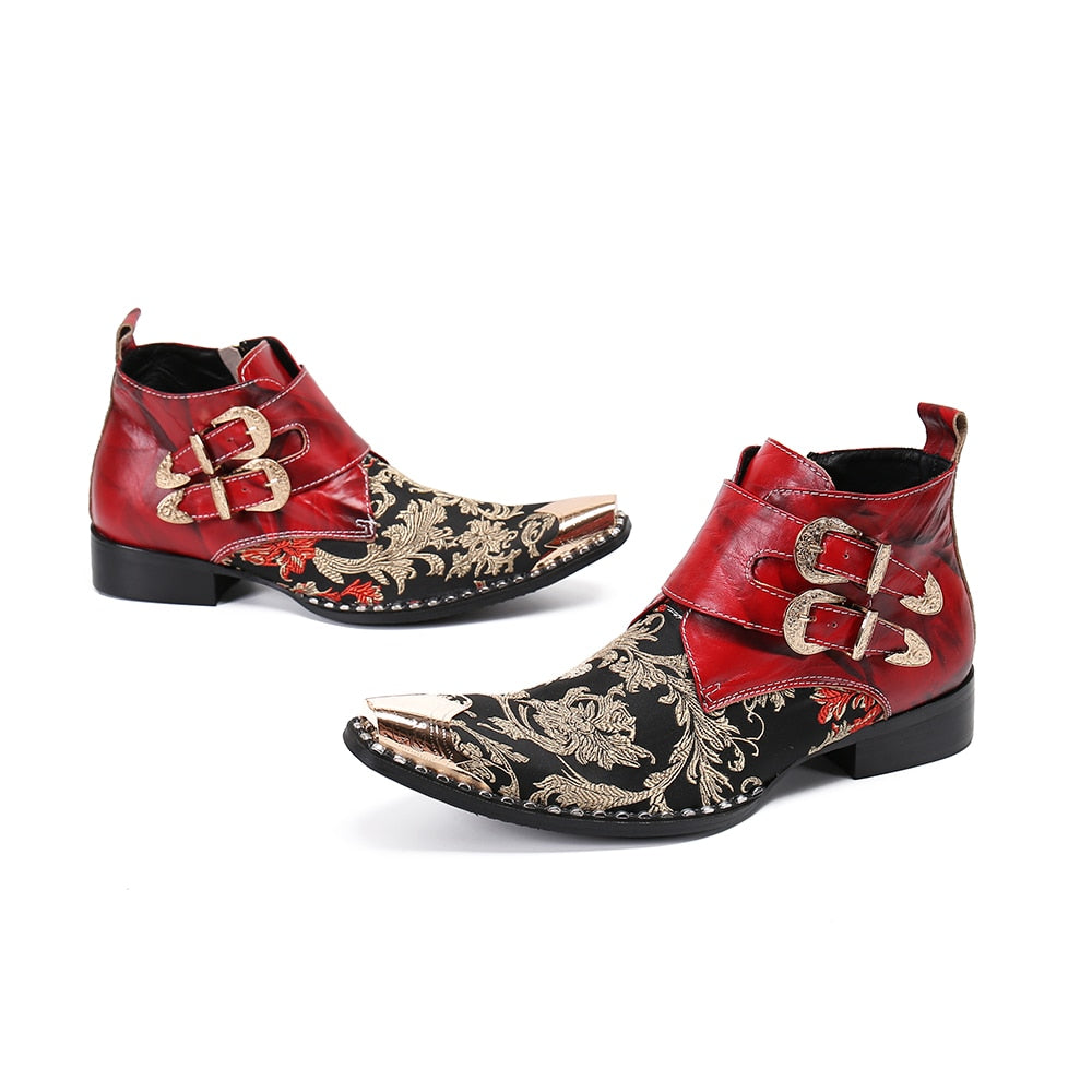Red Rock Party Men Dress Shoes Genuine Leather Ankle Boots