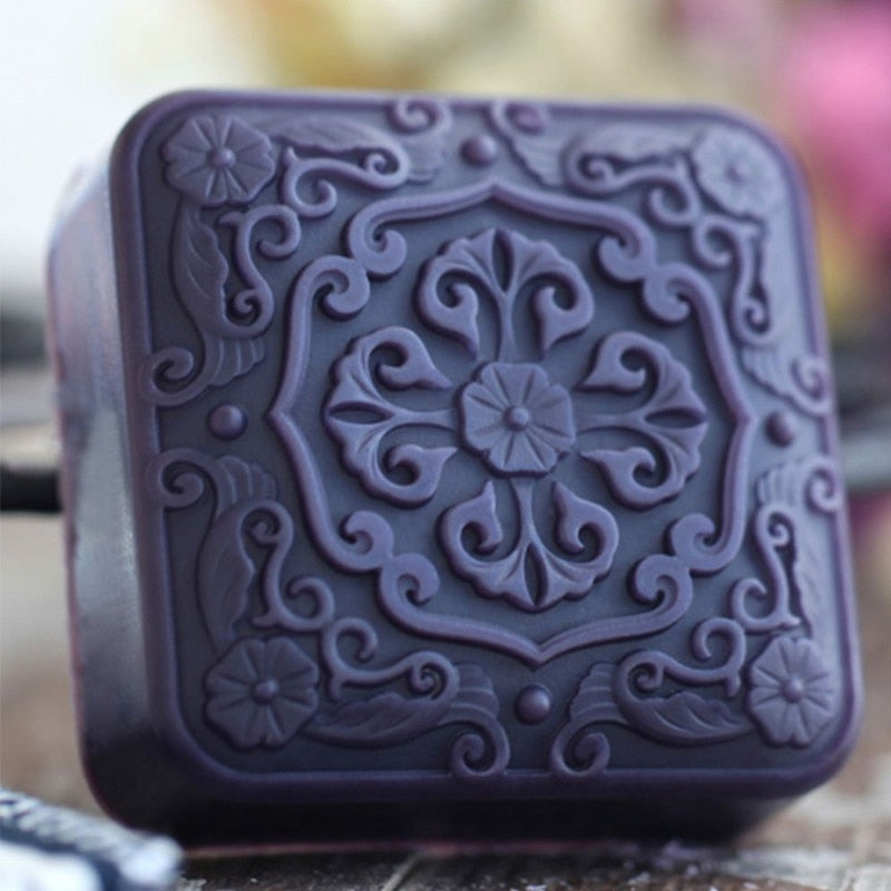 Square Tile Flower Pattern Handmade Soap Bar Mould DIY Crafts