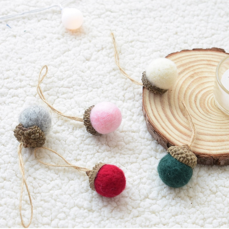 6pcs Acorn Xmas Tree Ornament Wool Felt Pine Cone