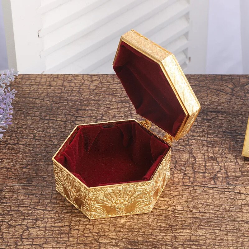 Golden Peacock Hexagonal Metal Jewellery Box