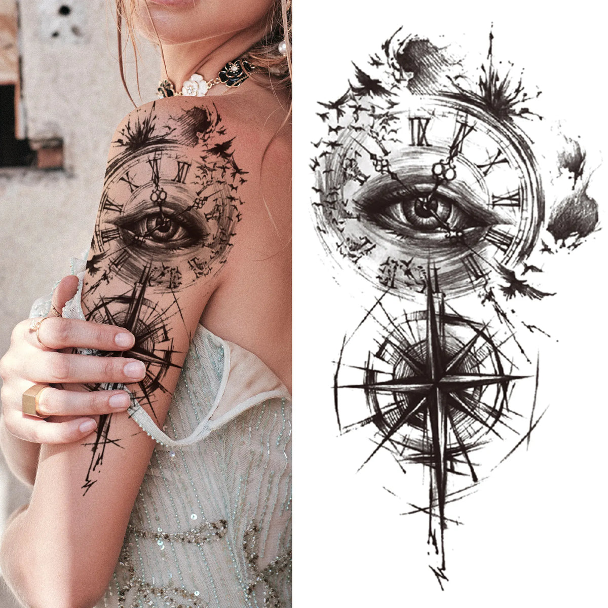 Large Peony Temporary Tattoos